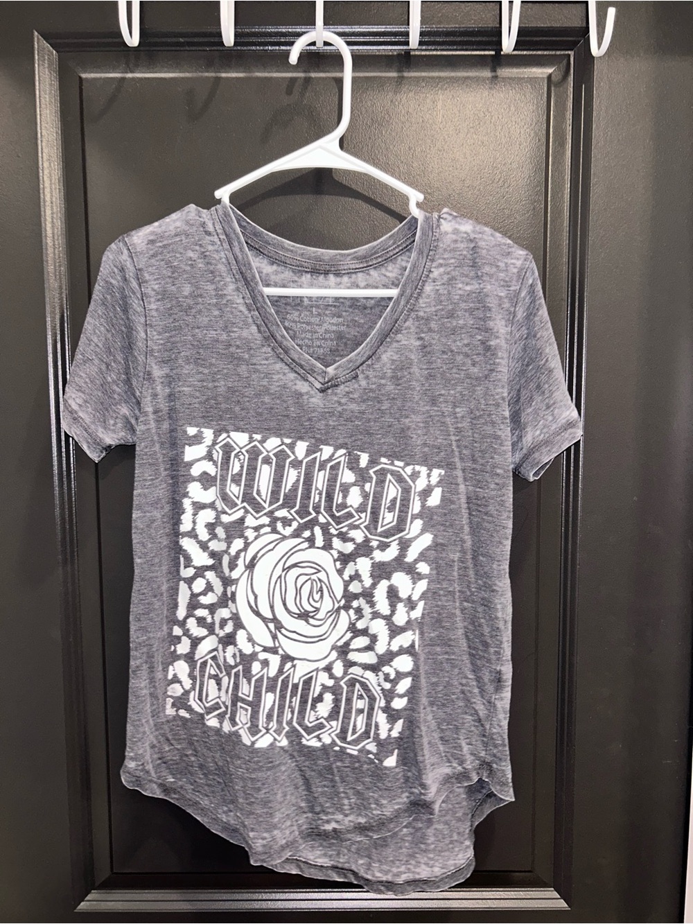 Wild Child Graphic V-Neck Tee in Charcoal Gray